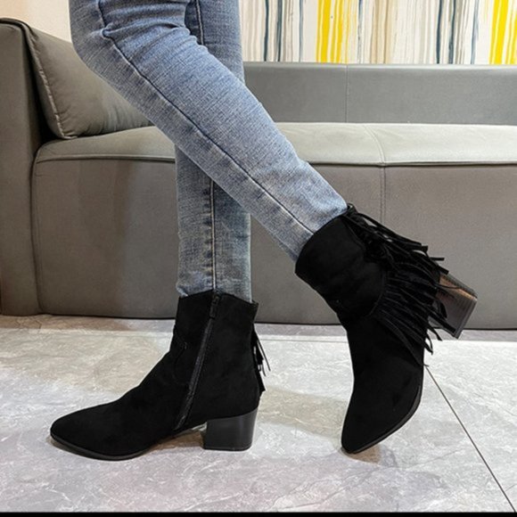 New Women suede fashion chunky mid-heel ankle boots Size 8 - Picture 4 of 8